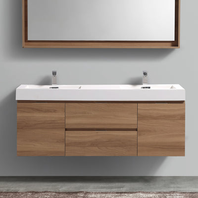 60" harvest oak double sink wall mount bathroom vanity