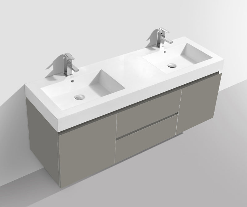 60", Remy Bath Chelsea Grey Double Sink Wall Mount Vanity
