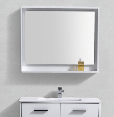 36" Mason Gloss White Mirror with Shelf