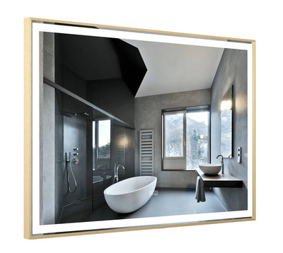 48" Vivid, Brushed Gold LED Bathroom Mirror, Dimmable and Anti-Fog -VLED48-BG