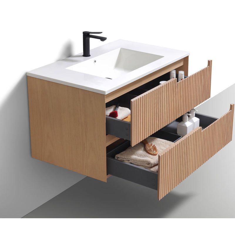 36"Benson Wall Mounted Bathroom Vanity in American Oak, Side Picture