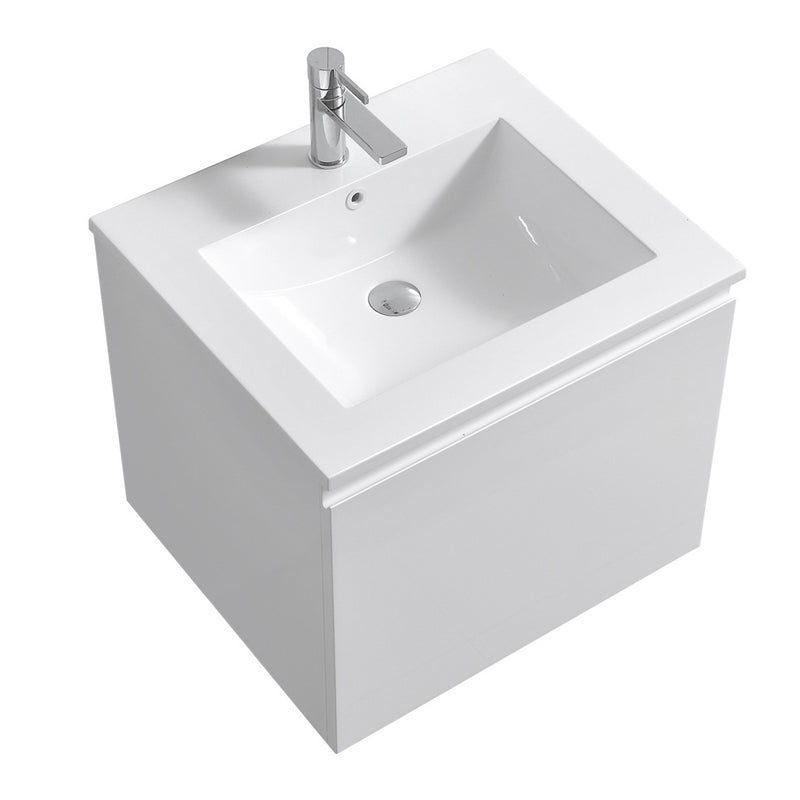 24" Gloss white wall mount bathroom vanity