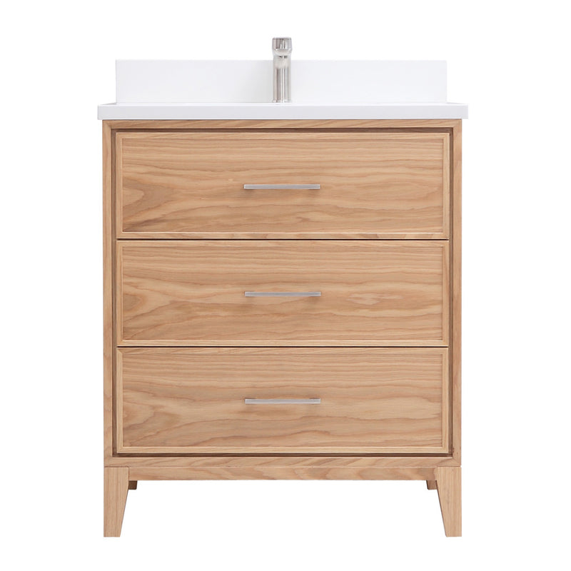 Distressed light oak bathroom vanity