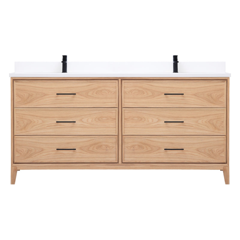 72" London Distressed Light Oak Double Sink Bathroom Vanity