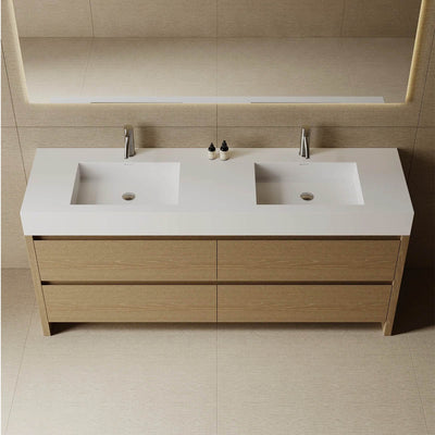 72" Zena free standing double sink bathroom vanity in light oak picture of countertop