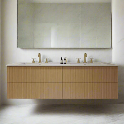 59" Wall mounted fluted bathroom vanity
