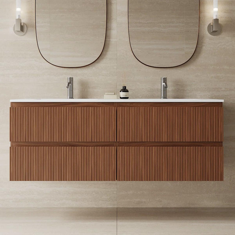 Dante 59", Double Sink Fluted Wall Mounted Bathroom Vanity - MV719500CH