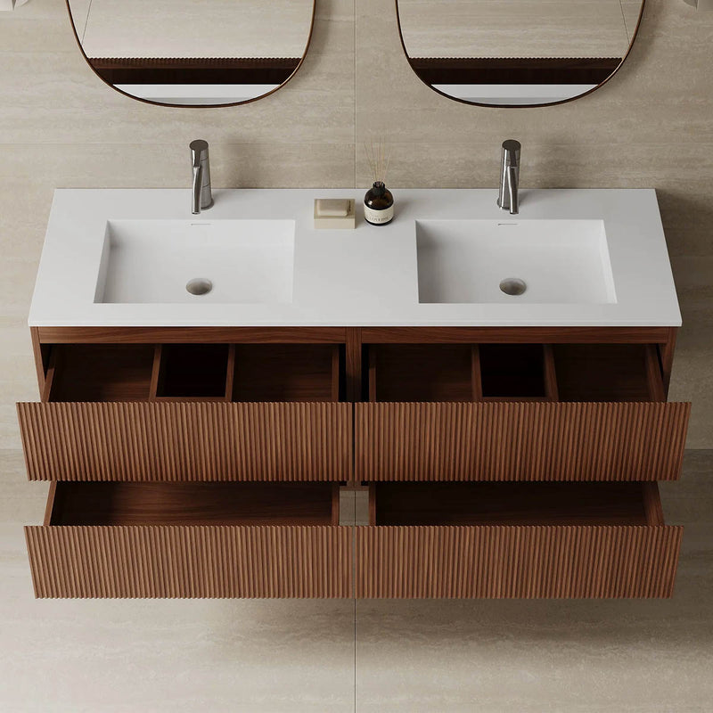 Dante 59", Double Sink Fluted Wall Mounted Bathroom Vanity - MV719500CH