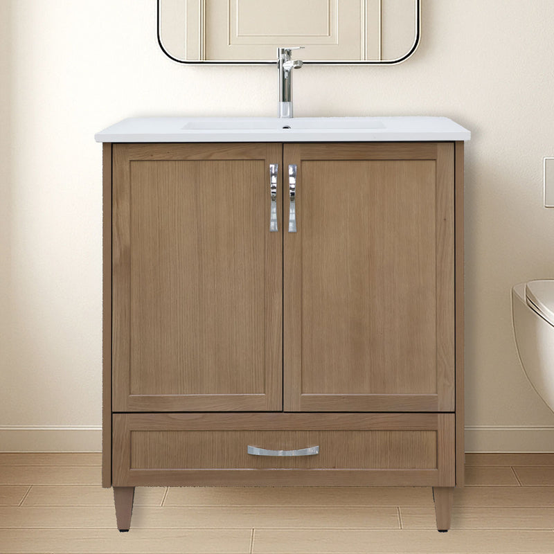 30" Portland natural oak with  2 doors, 1 drawer