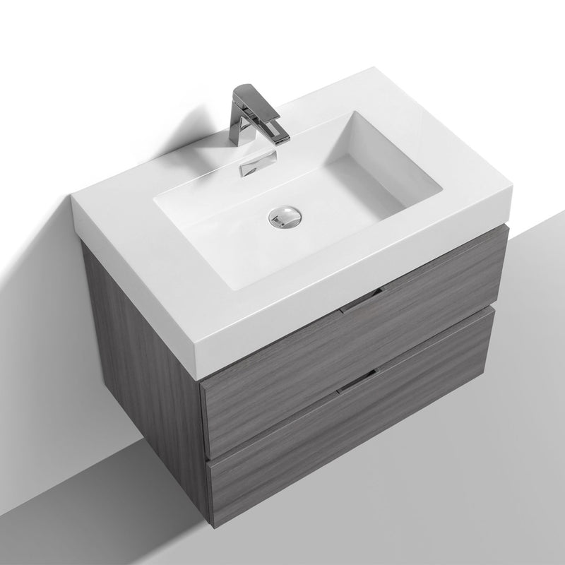 drake 30" Wall mounted bathroom vanity in grey finish