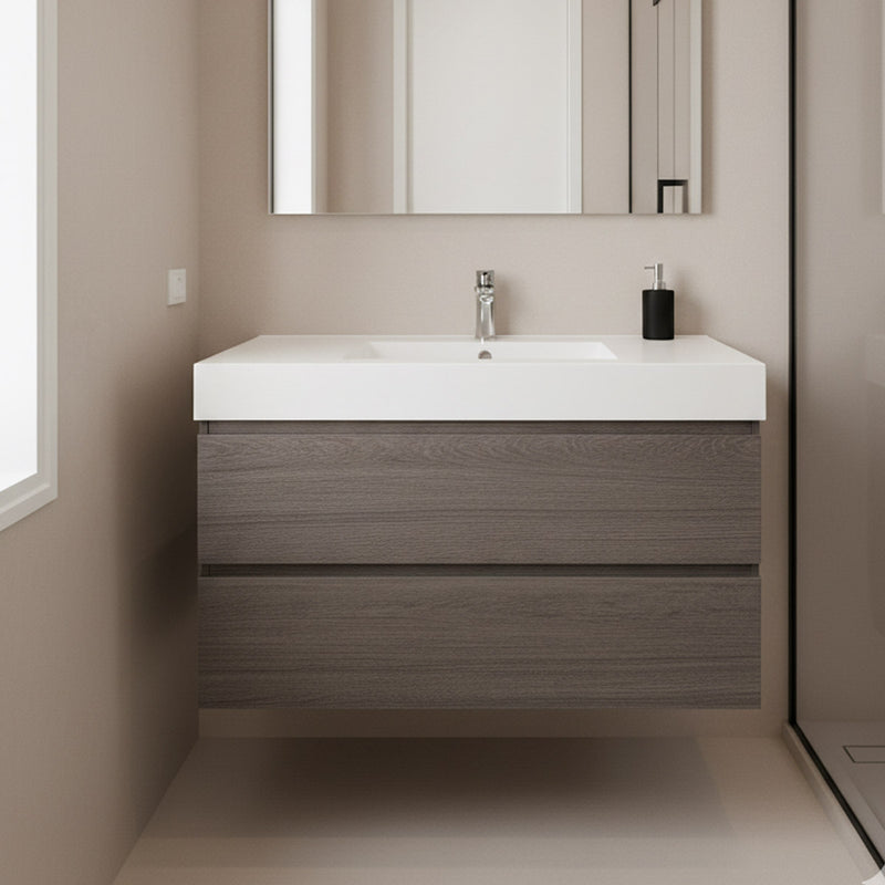 Drake 36", FLOOR MODEL Grey Oak Wall Mounted Bathroom Vanity - TGW7396-GO-FM