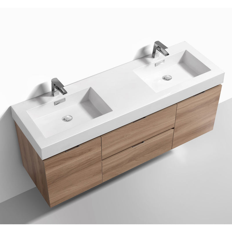 60" harvest oak double sink wall mount bathroom vanity