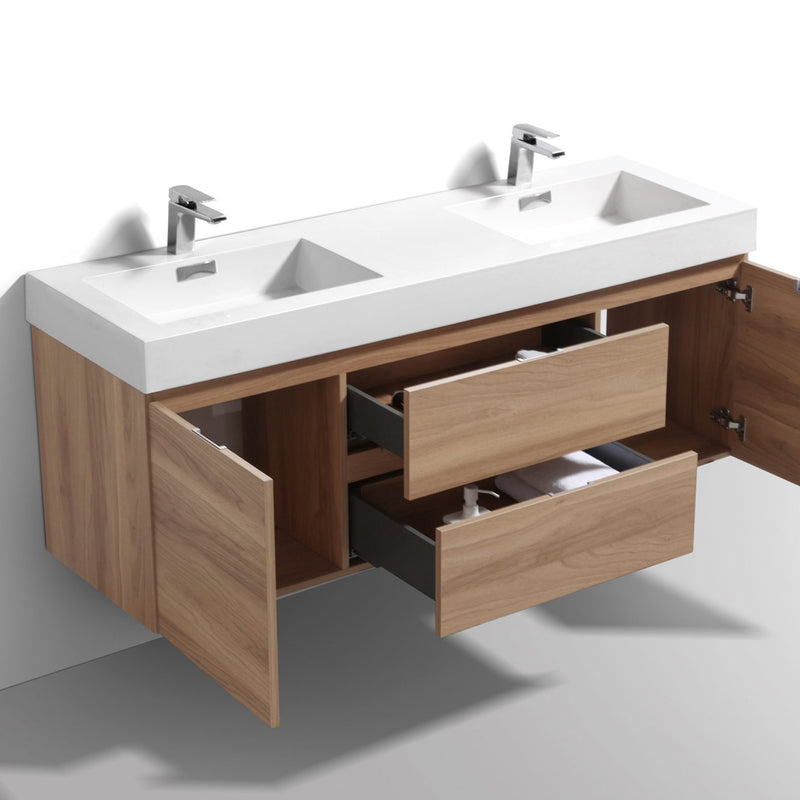 60" harvest oak double sink wall mount bathroom vanity