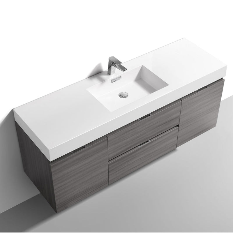 0" Drake single sink grey wall mount bathroom vanity