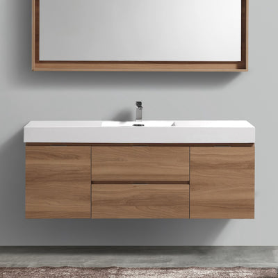 60" Drake single sink harvest oak wall mount bathroom vanity