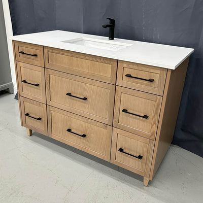 Winston 48" Bathroom vanity in natural oak, black Hardware