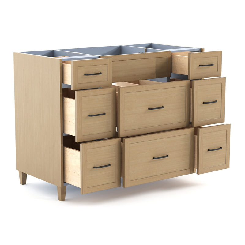 Winston 54" Bathroom vanity in natural oak, open drawers