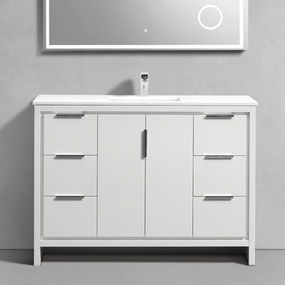 Fendi 48", Remy Bath Premium Collection Gloss White Bathroom Vanity - FN9848-GW