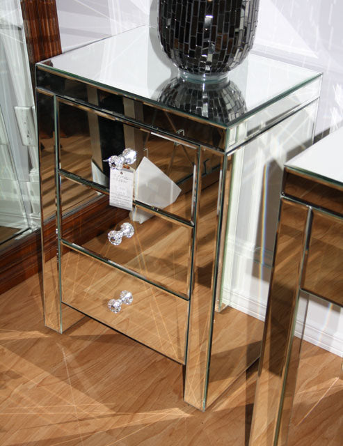 Mirrored Nightstand, End Table Clear