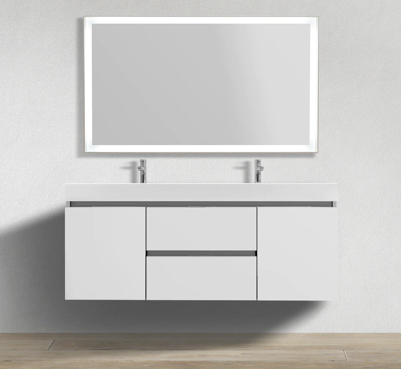 55 inch gloss white wall mounted bathroom vanity