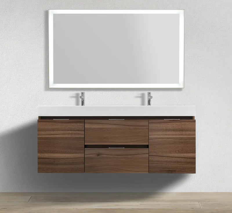 55 inch walnut wall mounted bathroom vanity