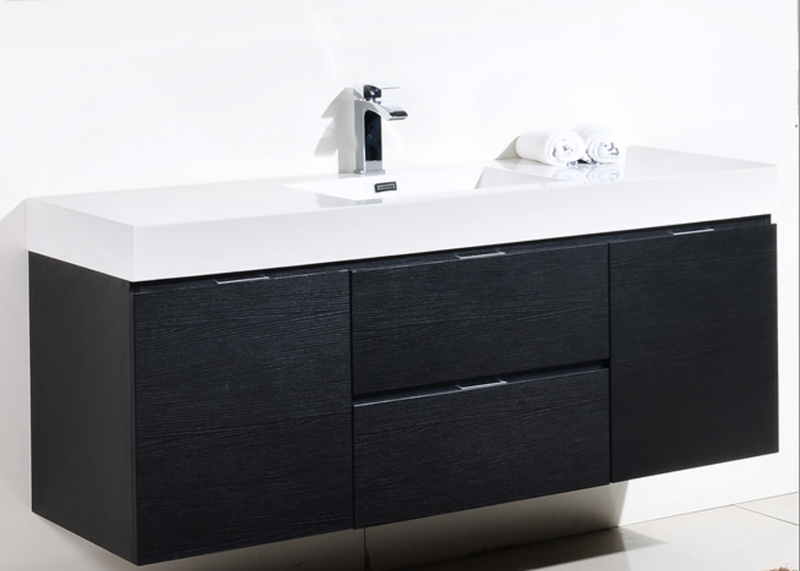 0" Drake single sink black wall mount bathroom vanity