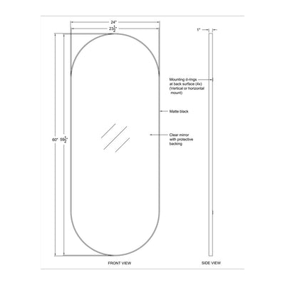 Oscar 24"x60"H, Full Length Matte Black Mirror - TM923510