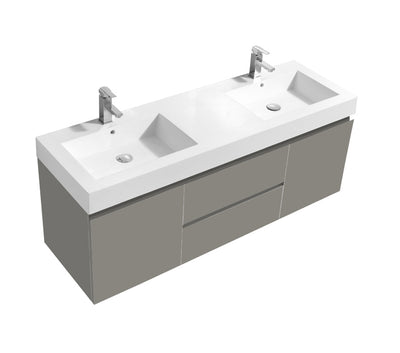 60", Remy Bath Chelsea Grey Double Sink Wall Mount Vanity