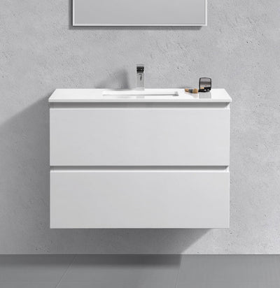 36" Liam Gloss White Wall Mount Bathroom Vanity