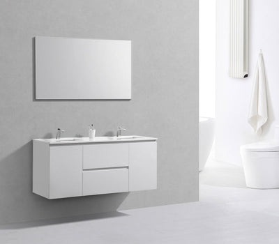 60" Liam, Gloss White Double Sink Vanity With White Quartz Top