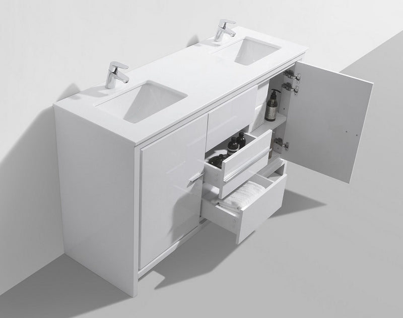 Adriano 60" Gloss White Double Sink Vanity