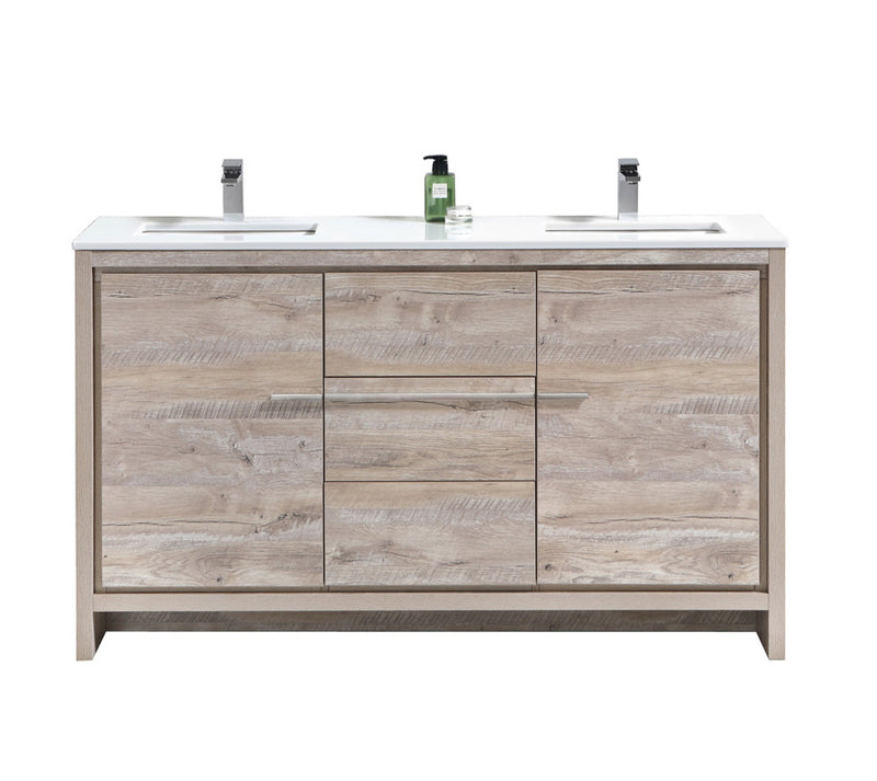 Adriano 60" Nature Wood Double Sink Vanity