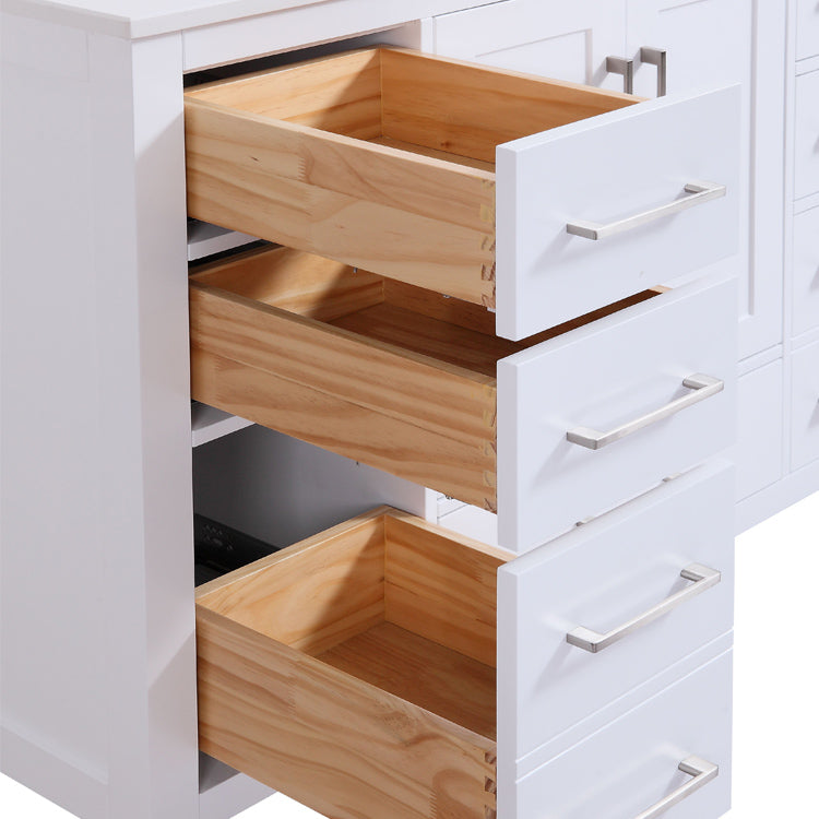 48" Elle Silk White Bathroom Vanity, open drawers