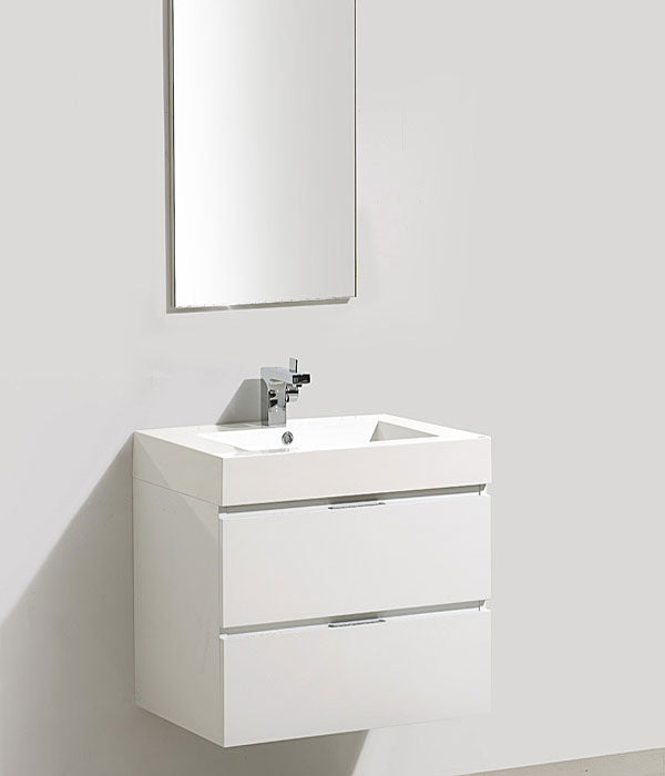 27" Caspar white Lacquer Wall Mount Bathroom Vanity