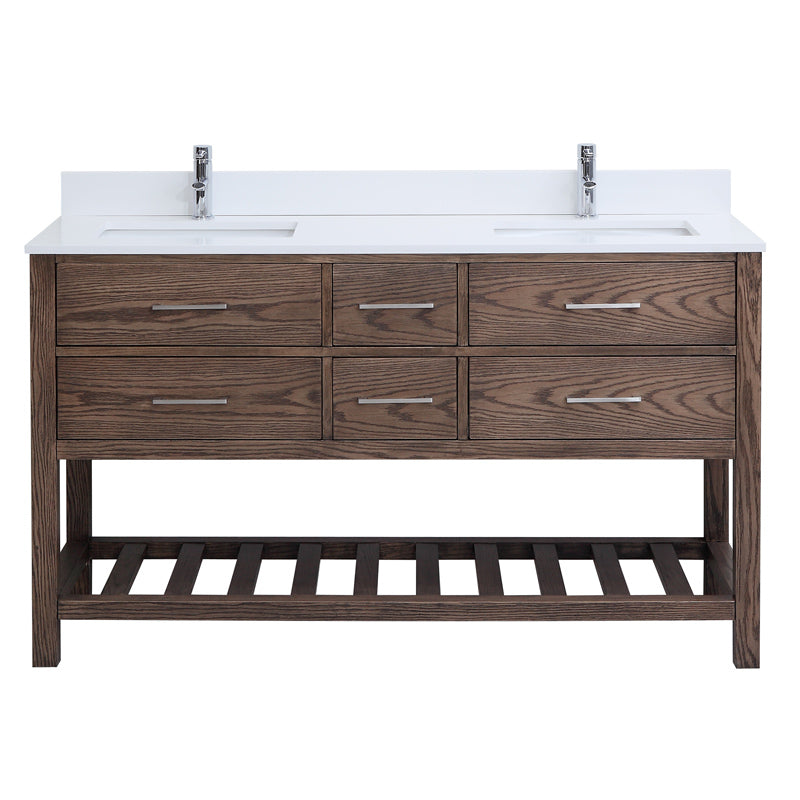 Ramsey 60" English Walnut Double Sink Bathroom Vanity