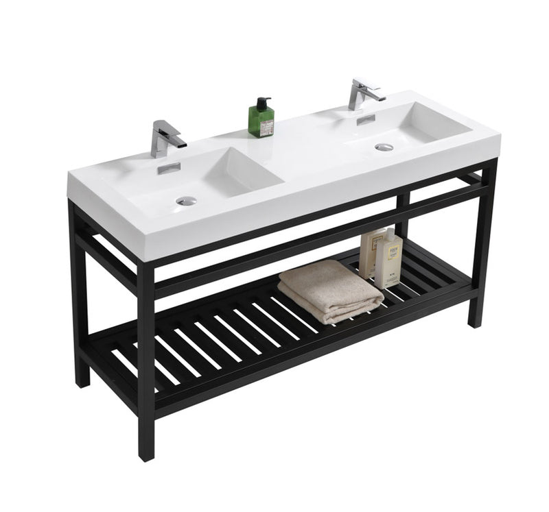 60" Porto Double Sink Matte Black Steel Bathroom Vanity