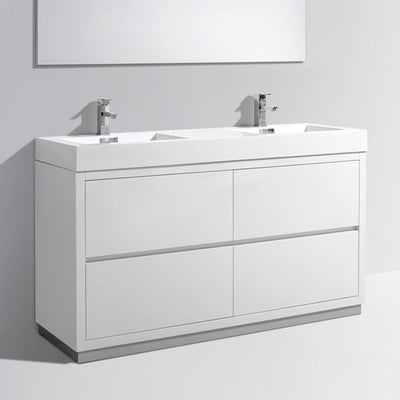 60" Demy Gloss White Double Sink Bathroom Vanity