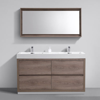 60" Demy Light Walnut Double Sink Bathroom Vanity