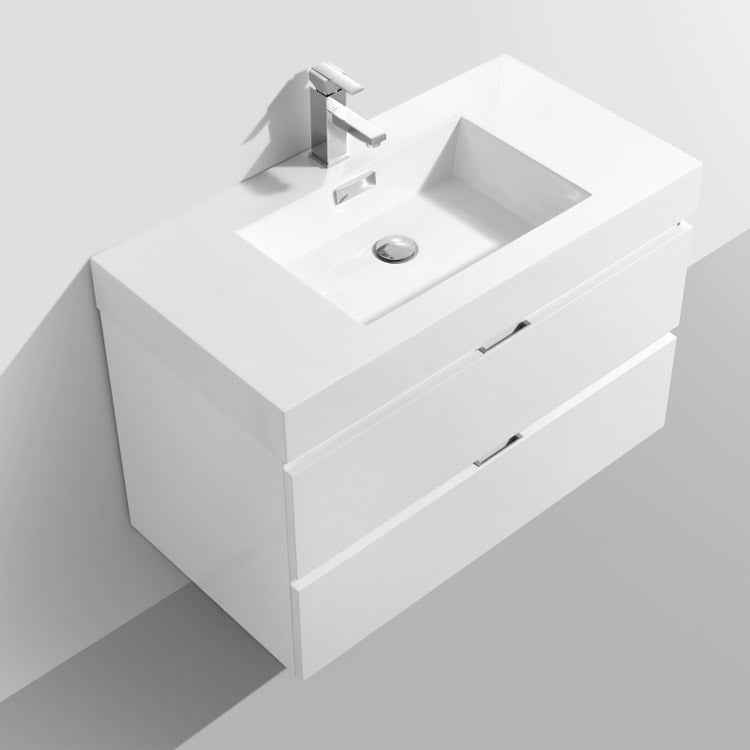 36" Drake Gloss White Wall Mounted Bathroom Vanity