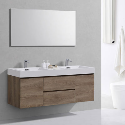 60" Drake Light Walnut Double Sink Bathroom Vanity