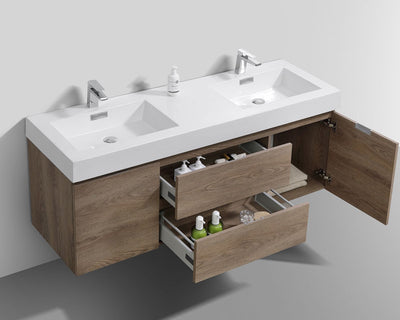 60" Drake Light Walnut Double Sink Bathroom Vanity