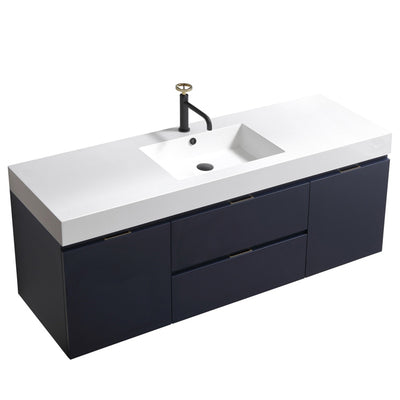 60" Drake Midnight Blue Single Sink Wall Mounted Bathroom Vanity