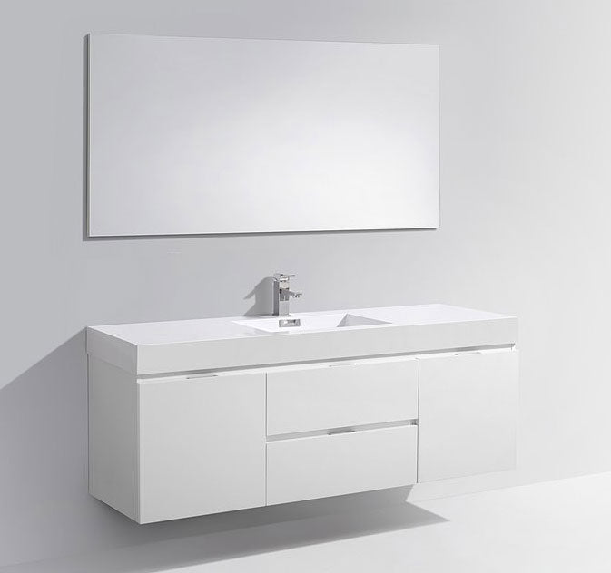 60" Drake Gloss  White Single Sink Wall Mounted Bathroom Vanity