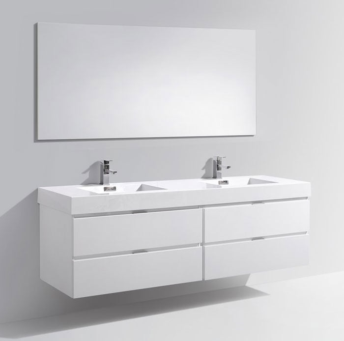 72" Drake Gloss White Double Sink Bathroom Vanity