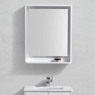 24" Mason Gloss White Mirror with Shelf