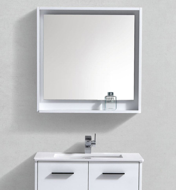 30" Mason Gloss White Mirror with Shelf
