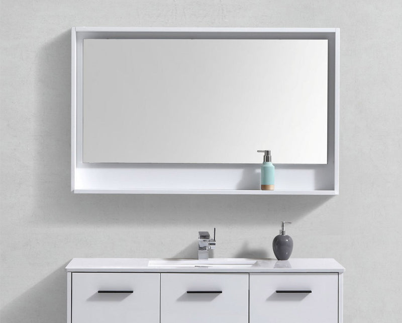 48" Mason Gloss White Mirror with Shelf