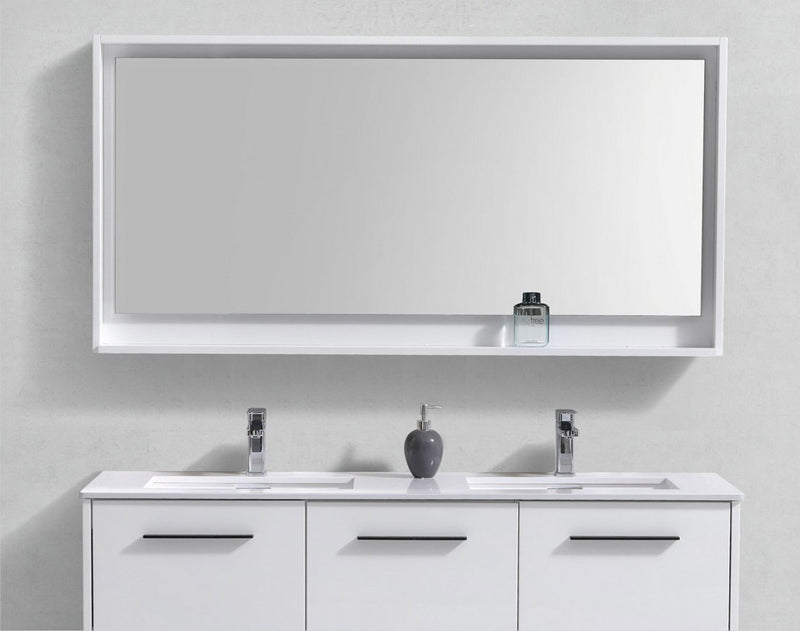 60" Mason Gloss White Mirror with Shelf