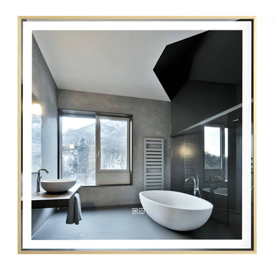 30" Vivid, Brushed Gold Frame LED Bathroom Mirror with Anti-Fog